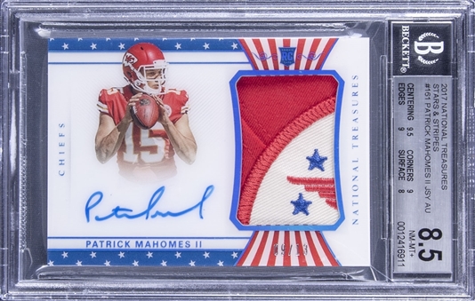 2017 Panini National Treasures "Stars & Stripes" Jersey Autograph (RPA) #161 Patrick Mahomes II Signed Patch Rookie Card (#09/13) - BGS NM-MT+ 8.5/BGS 10